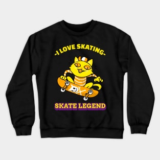 Cat loves skating Crewneck Sweatshirt